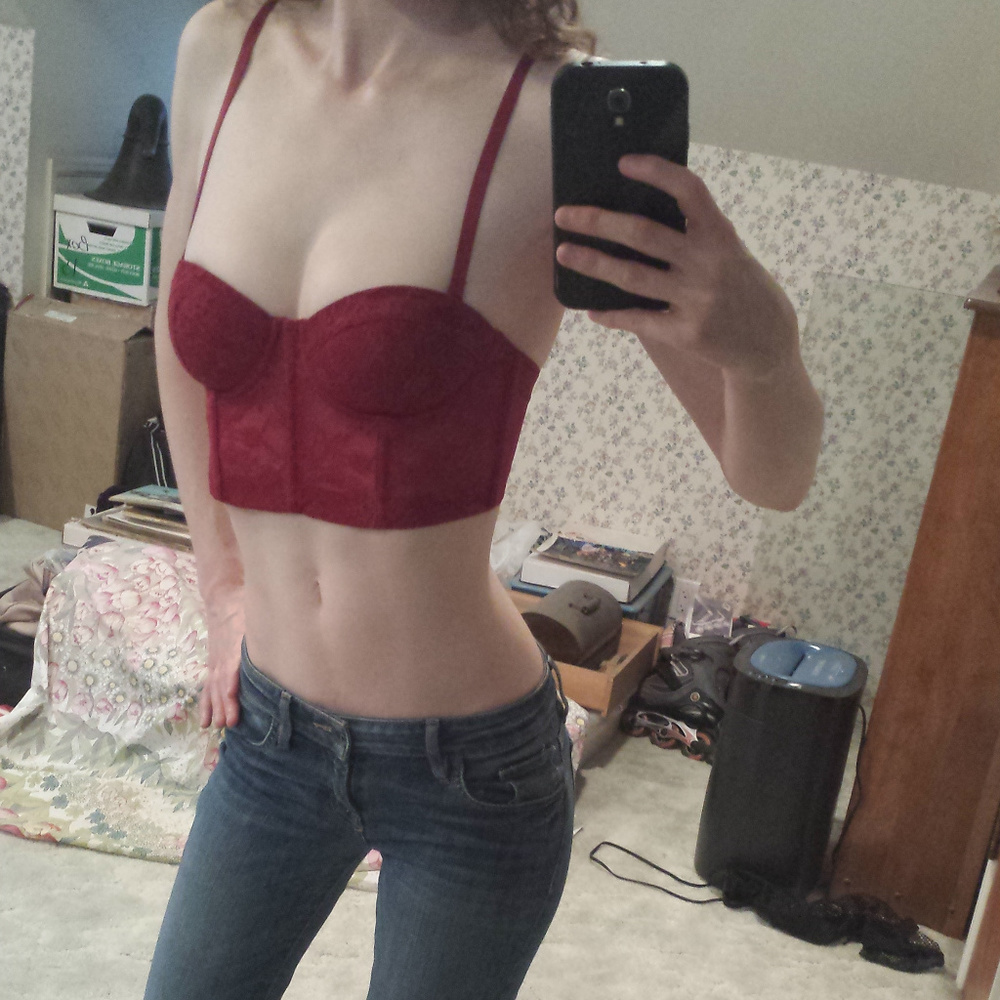 Bright burgundy lace bustier crop top